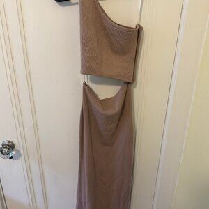 Lulus One-Shoulder Ribbed Midi Dress – Size Small